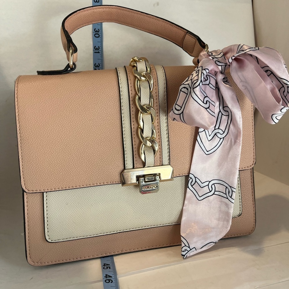 Aldo Tan And Cream Satchel With Gold Chain - image 1